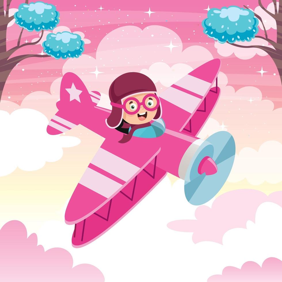 Happy Kid Flying In Airplane vector