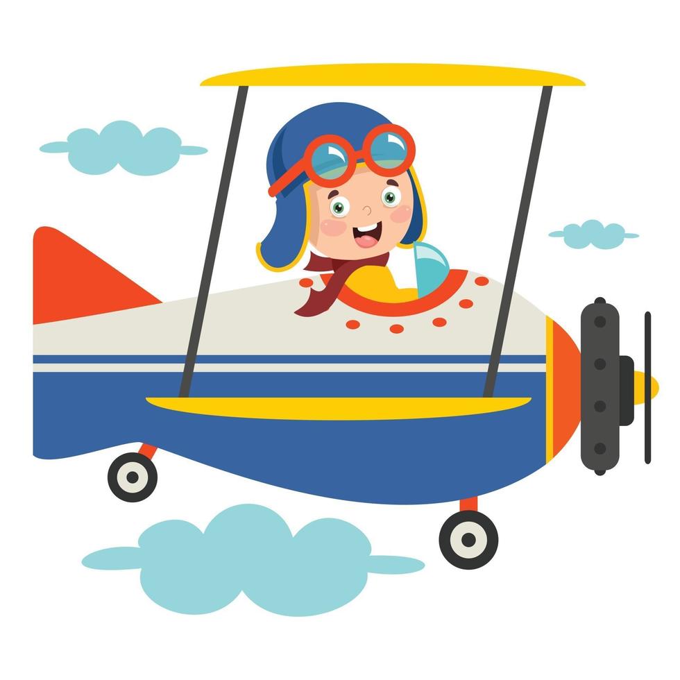 Happy Kid Flying In Airplane vector