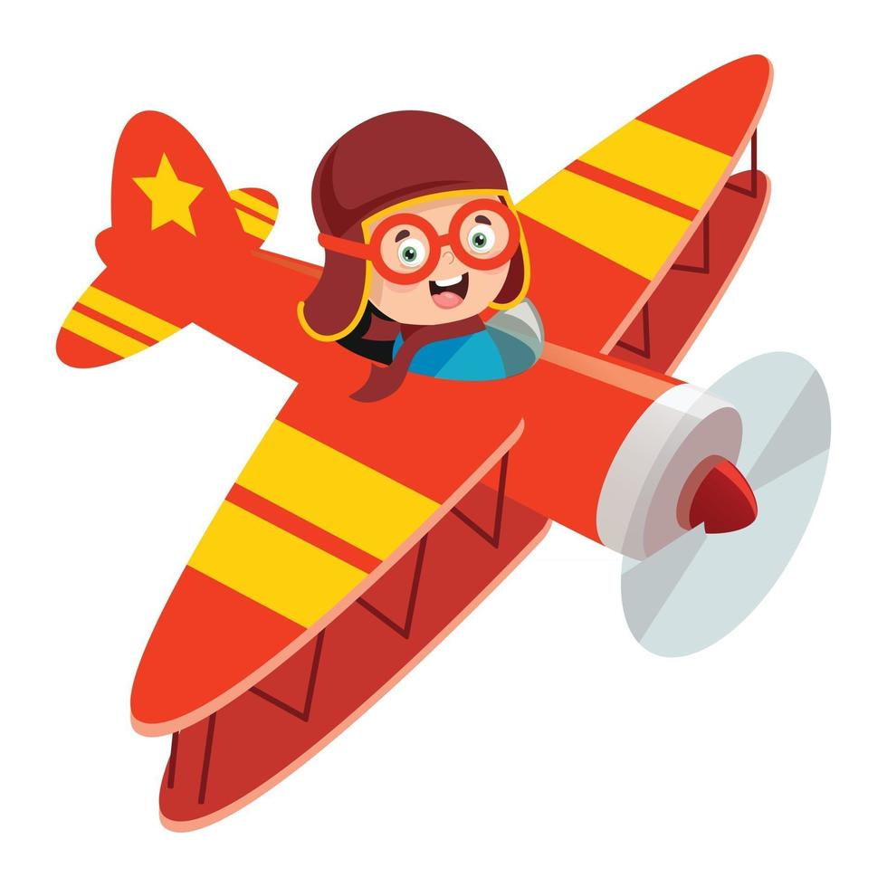 Happy Kid Flying In Airplane vector