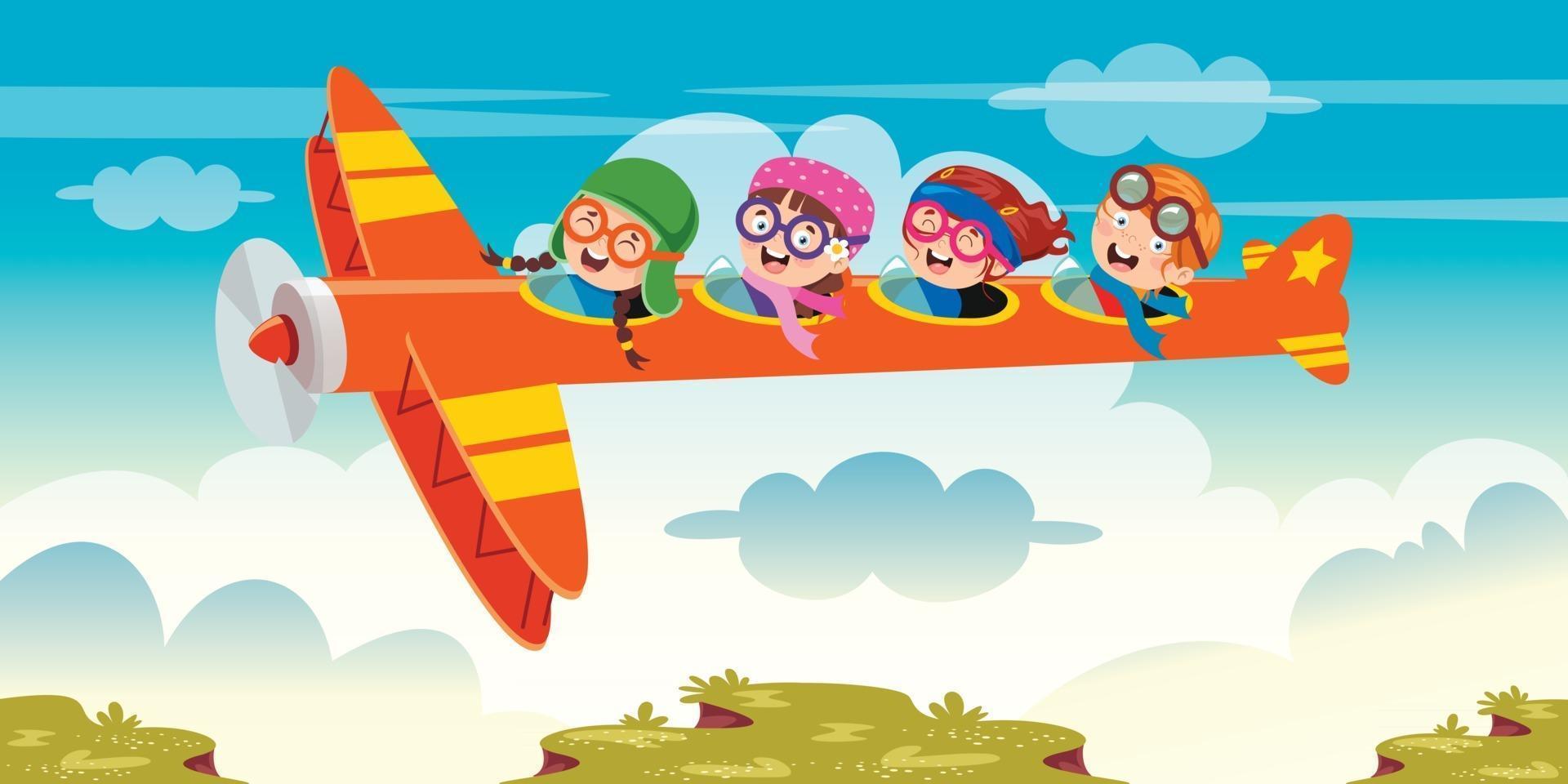 Happy Kid Flying In Airplane vector