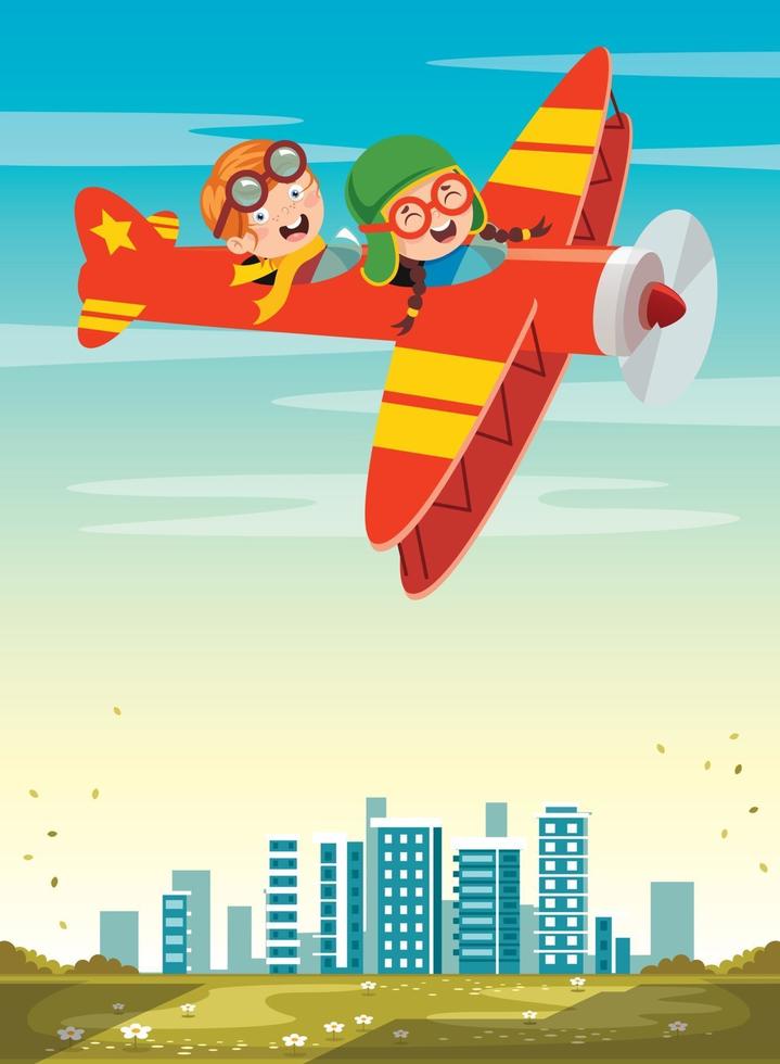 Happy Kid Flying In Airplane vector