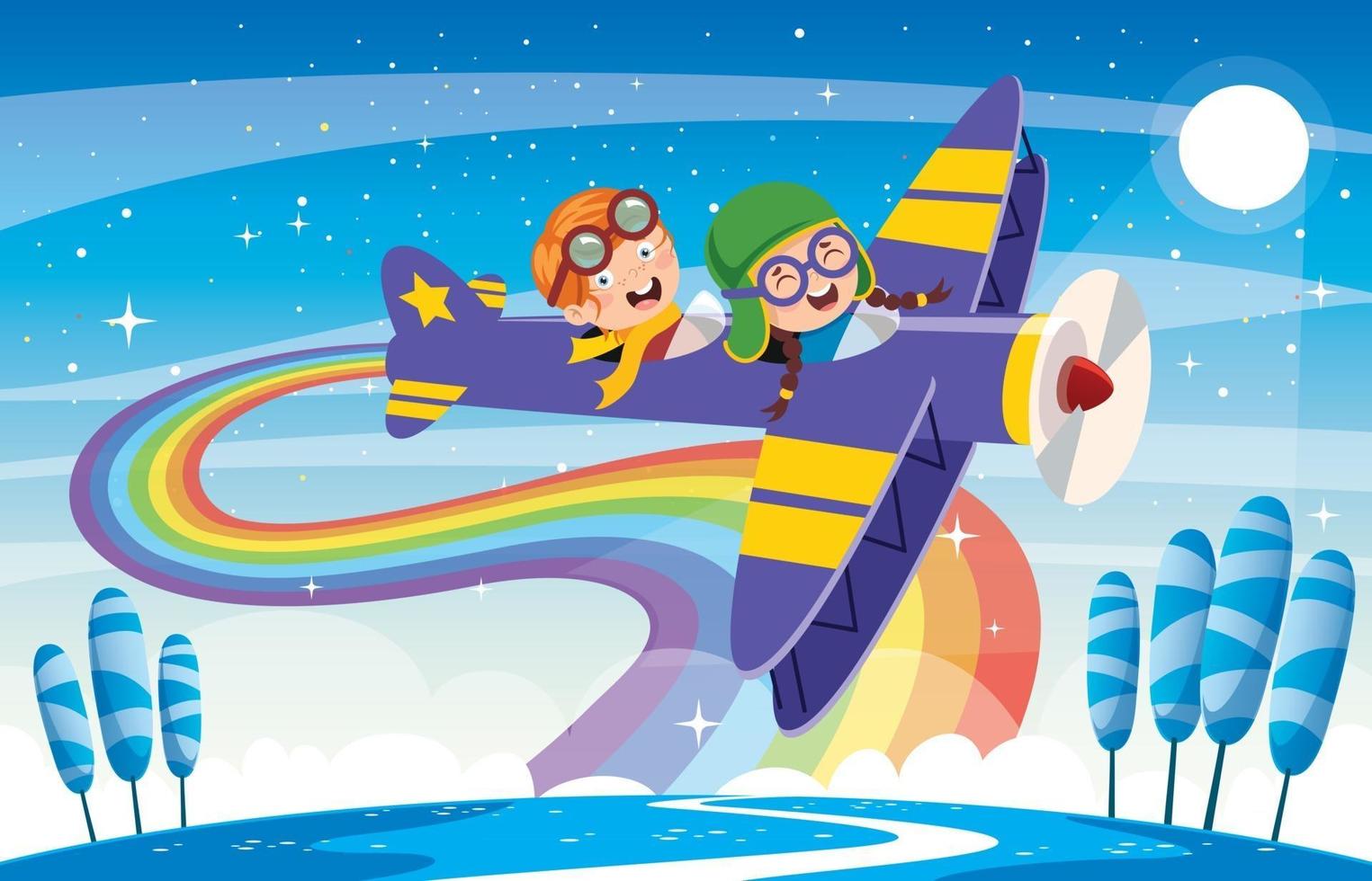 Happy Kid Flying In Airplane vector