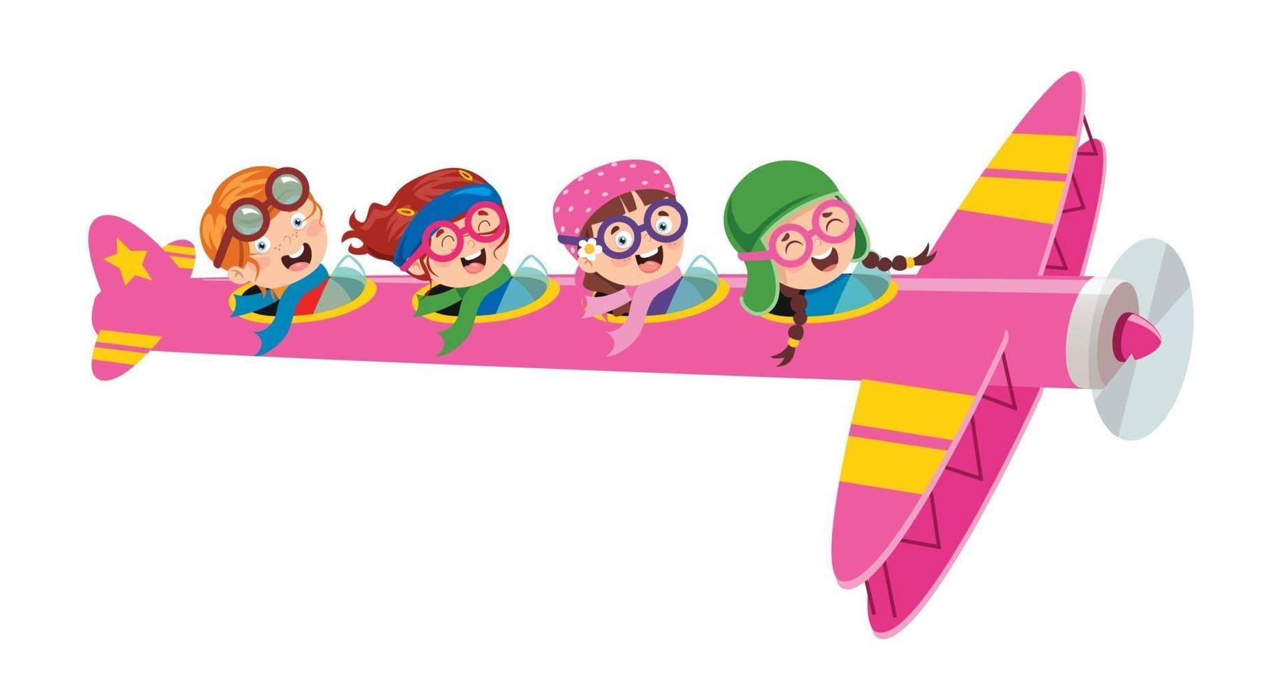 Happy Kid Flying In Airplane vector