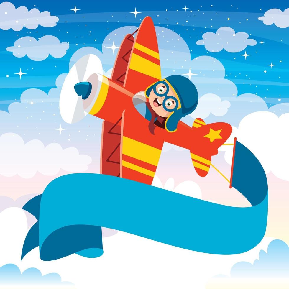 Happy Kid Flying In Airplane vector