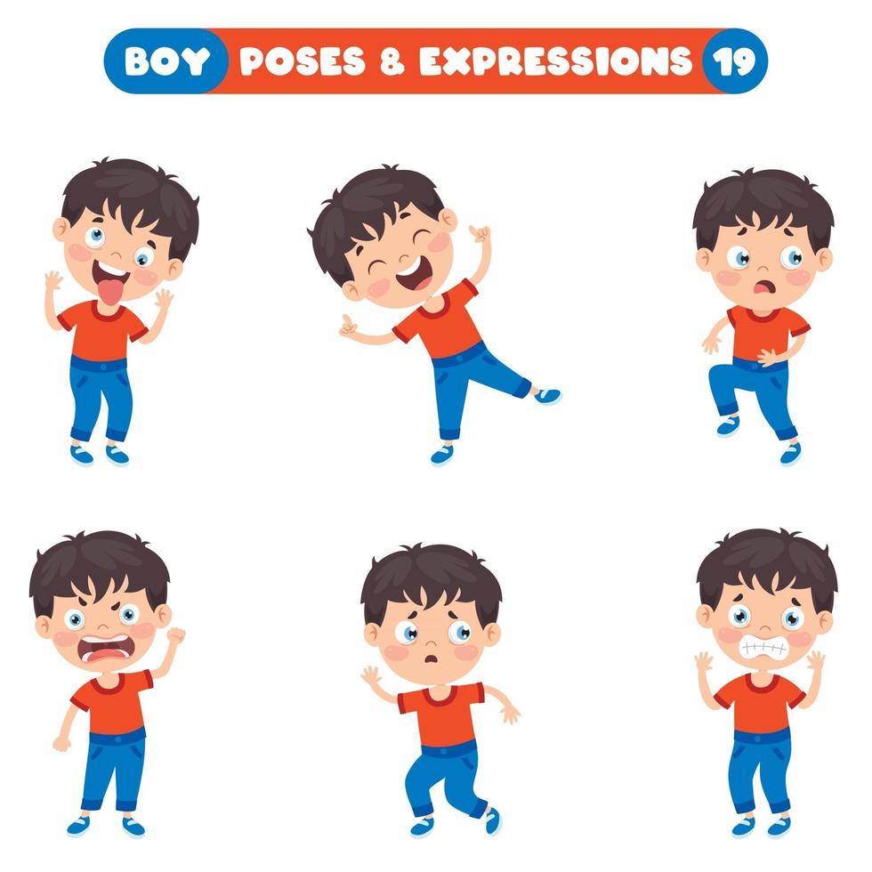 poses y expresiones de un chico divertido. vector