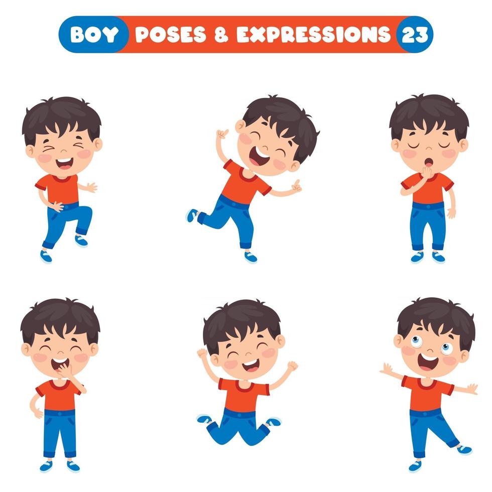 poses y expresiones de un chico divertido. vector