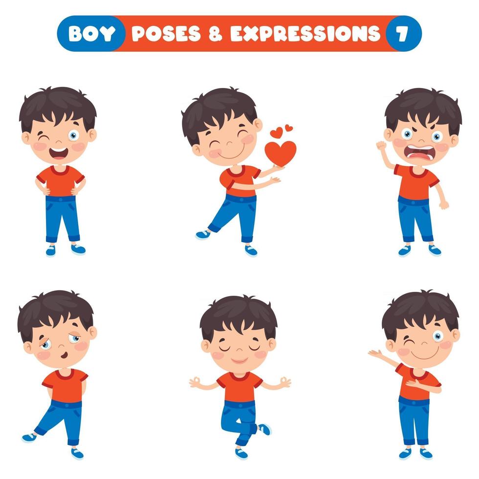 poses y expresiones de un chico divertido. vector