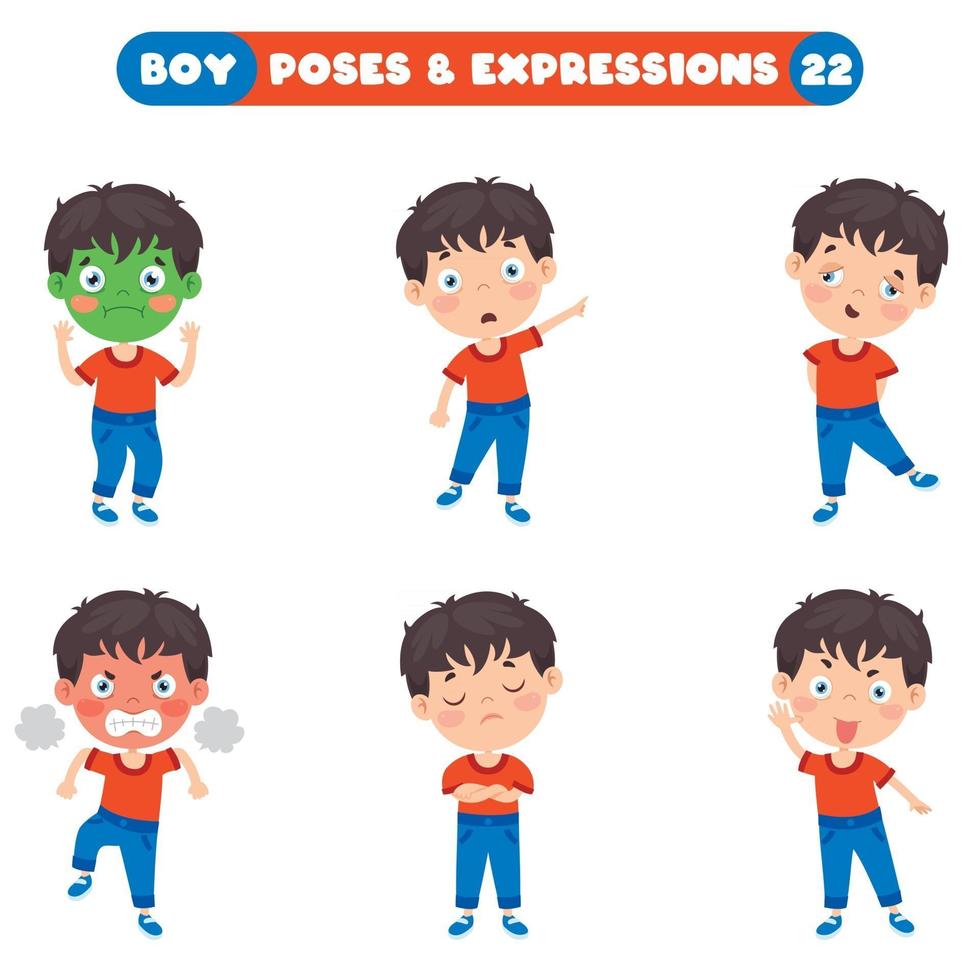 Poses And Expressions Of A Funny Boy vector