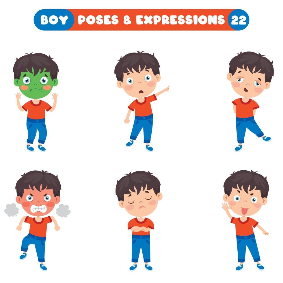 poses y expresiones de un chico divertido. vector