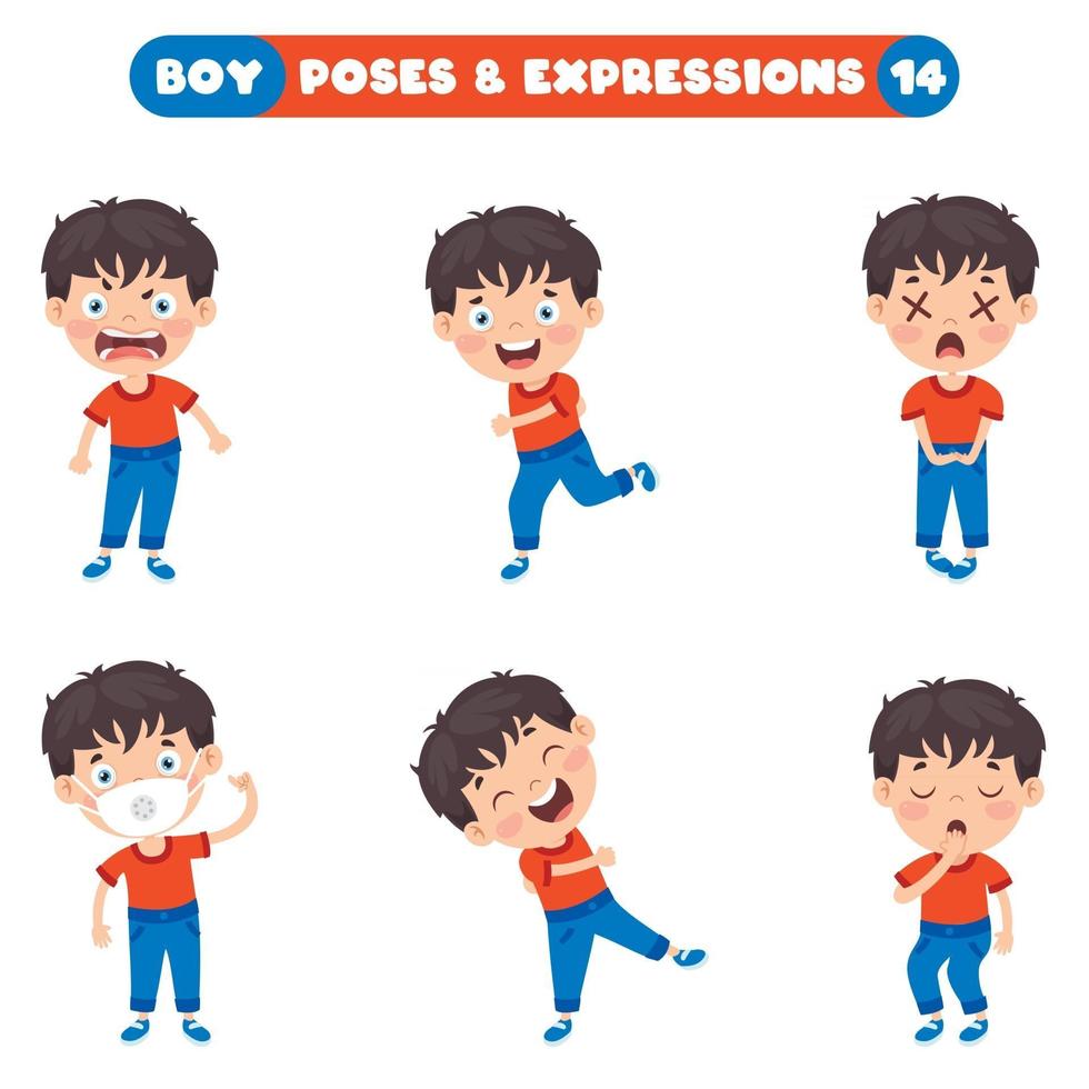 poses y expresiones de un chico divertido. vector