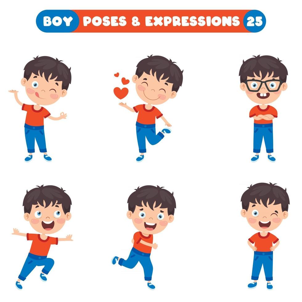 poses y expresiones de un chico divertido. vector