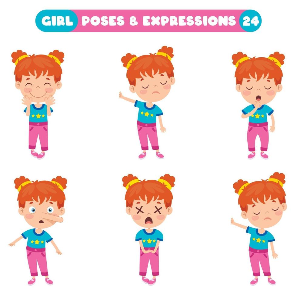 poses y expresiones de una chica divertida. vector