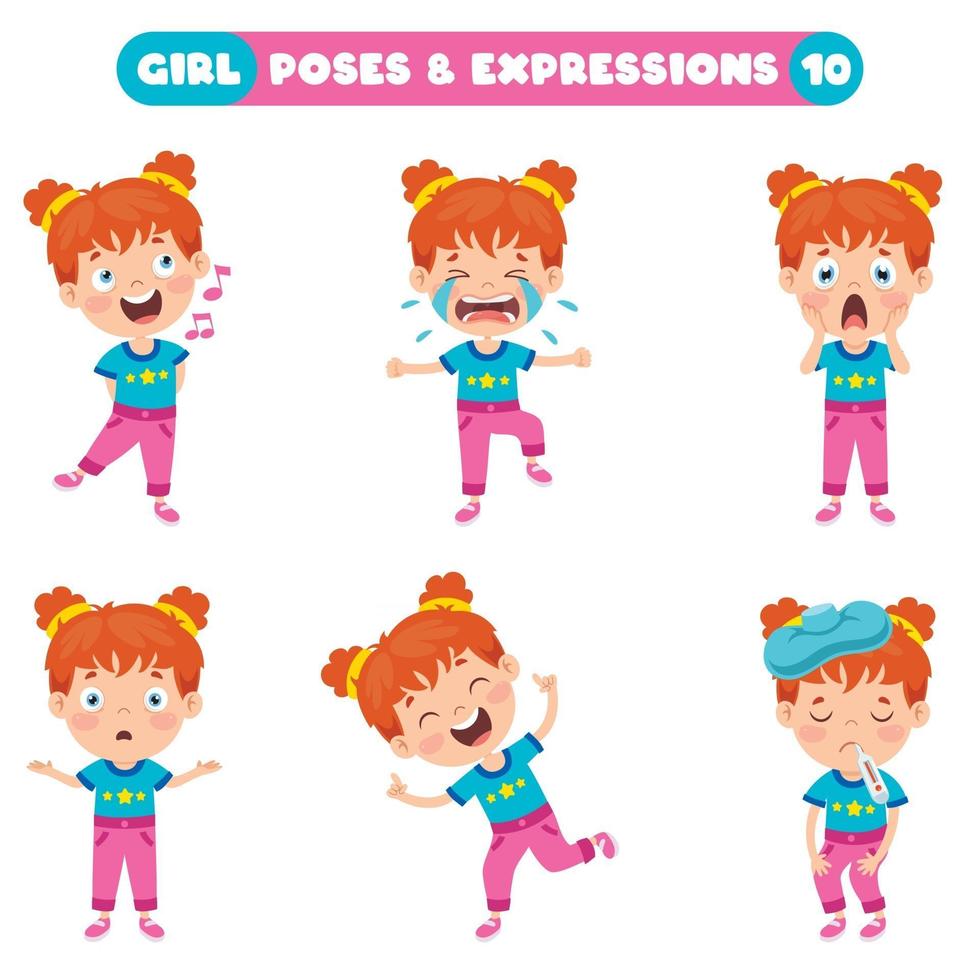 poses y expresiones de una chica divertida. vector