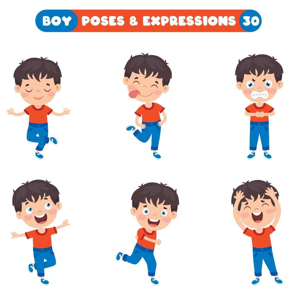 Poses And Expressions Of A Funny Boy vector