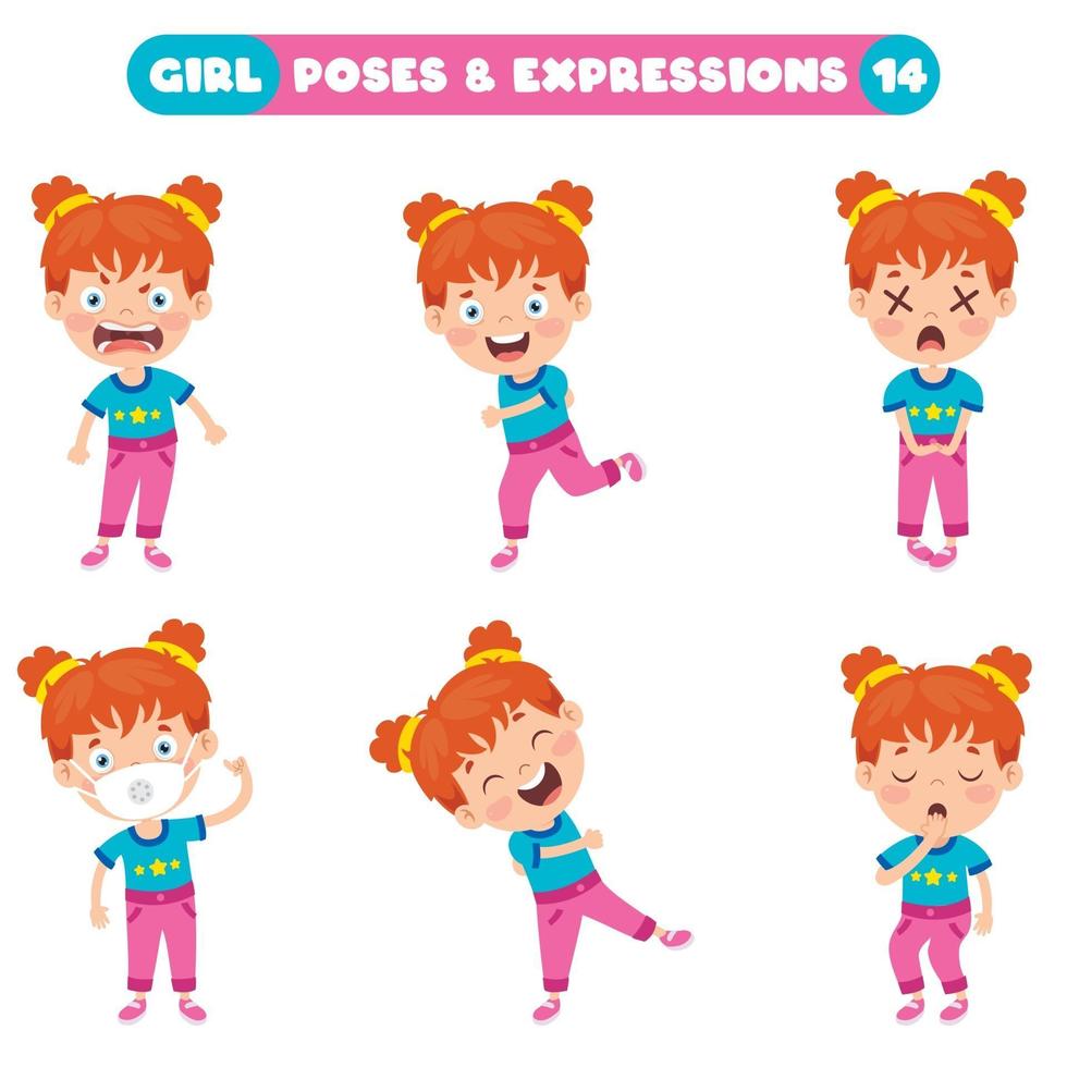 poses y expresiones de una chica divertida. vector