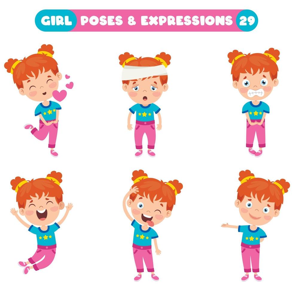 poses y expresiones de una chica divertida. vector