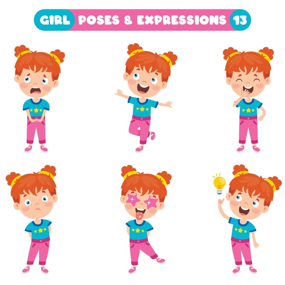 poses y expresiones de una chica divertida. vector