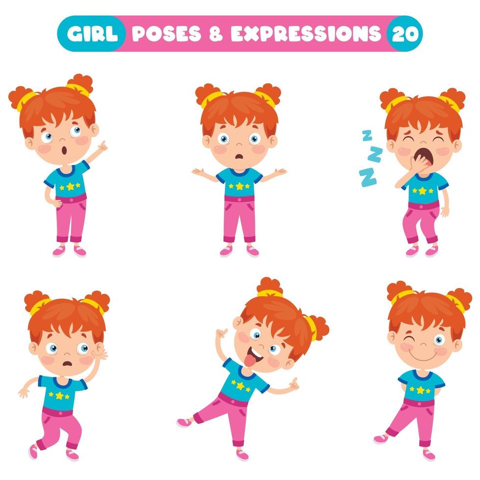 poses y expresiones de una chica divertida. vector