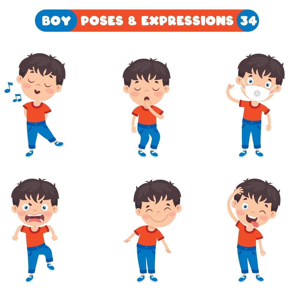 poses y expresiones de un chico divertido. vector