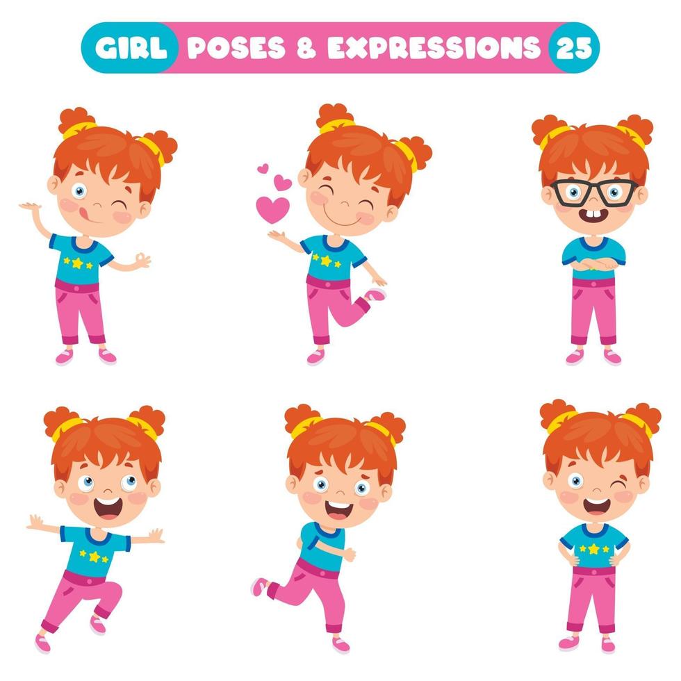 poses y expresiones de una chica divertida. vector