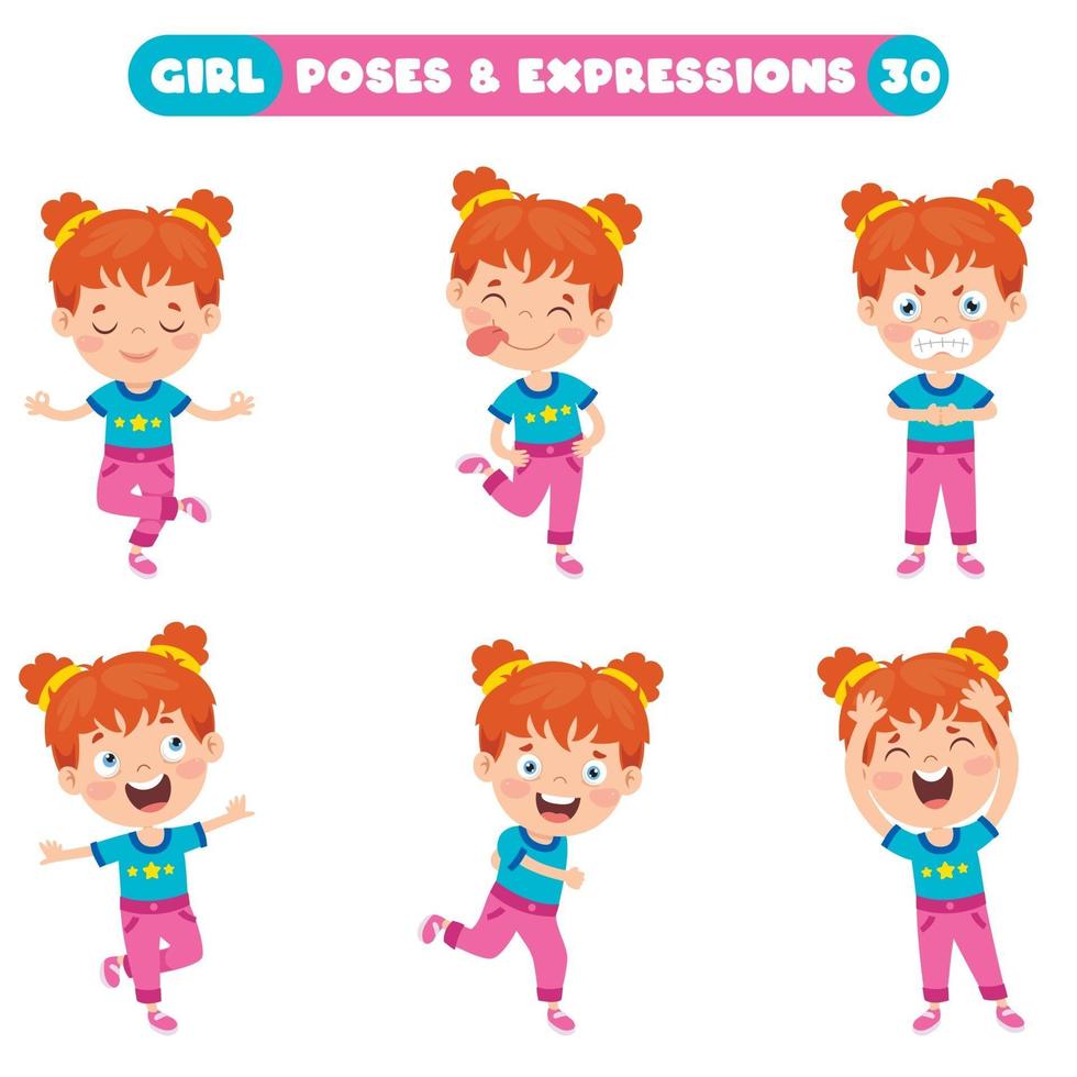 poses y expresiones de una chica divertida. vector