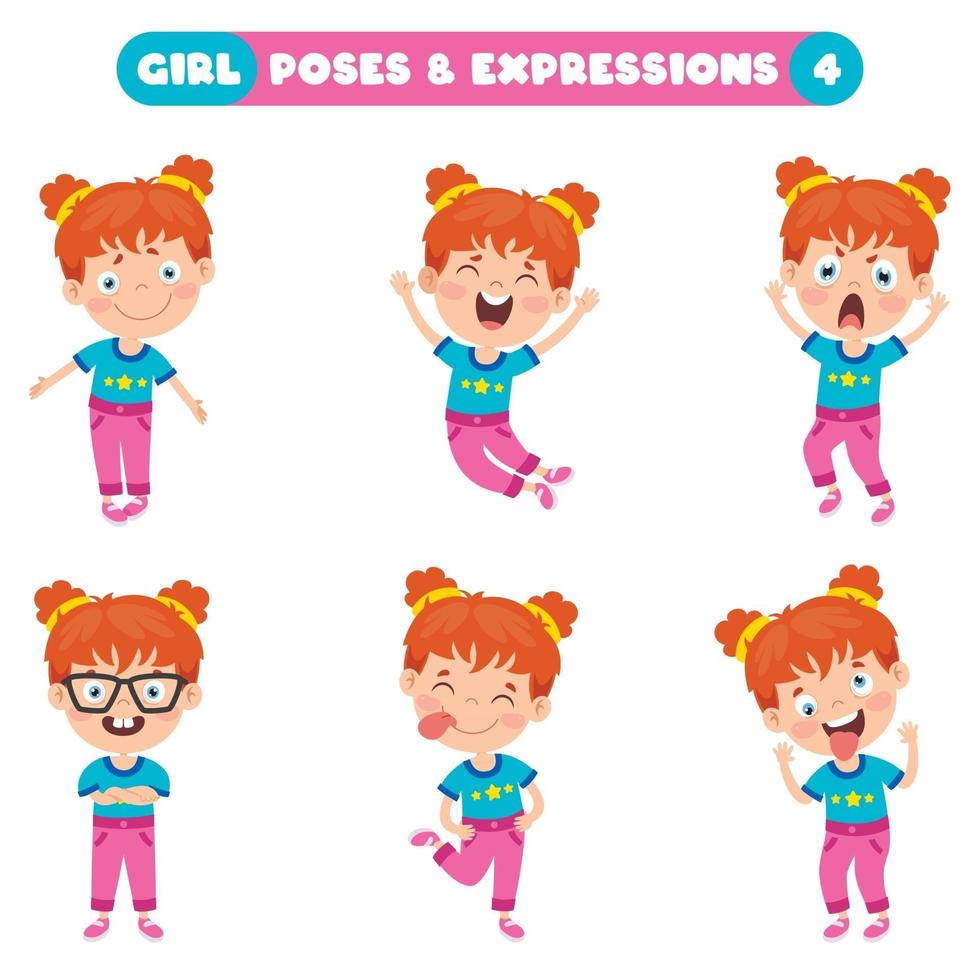 poses y expresiones de una chica divertida. vector