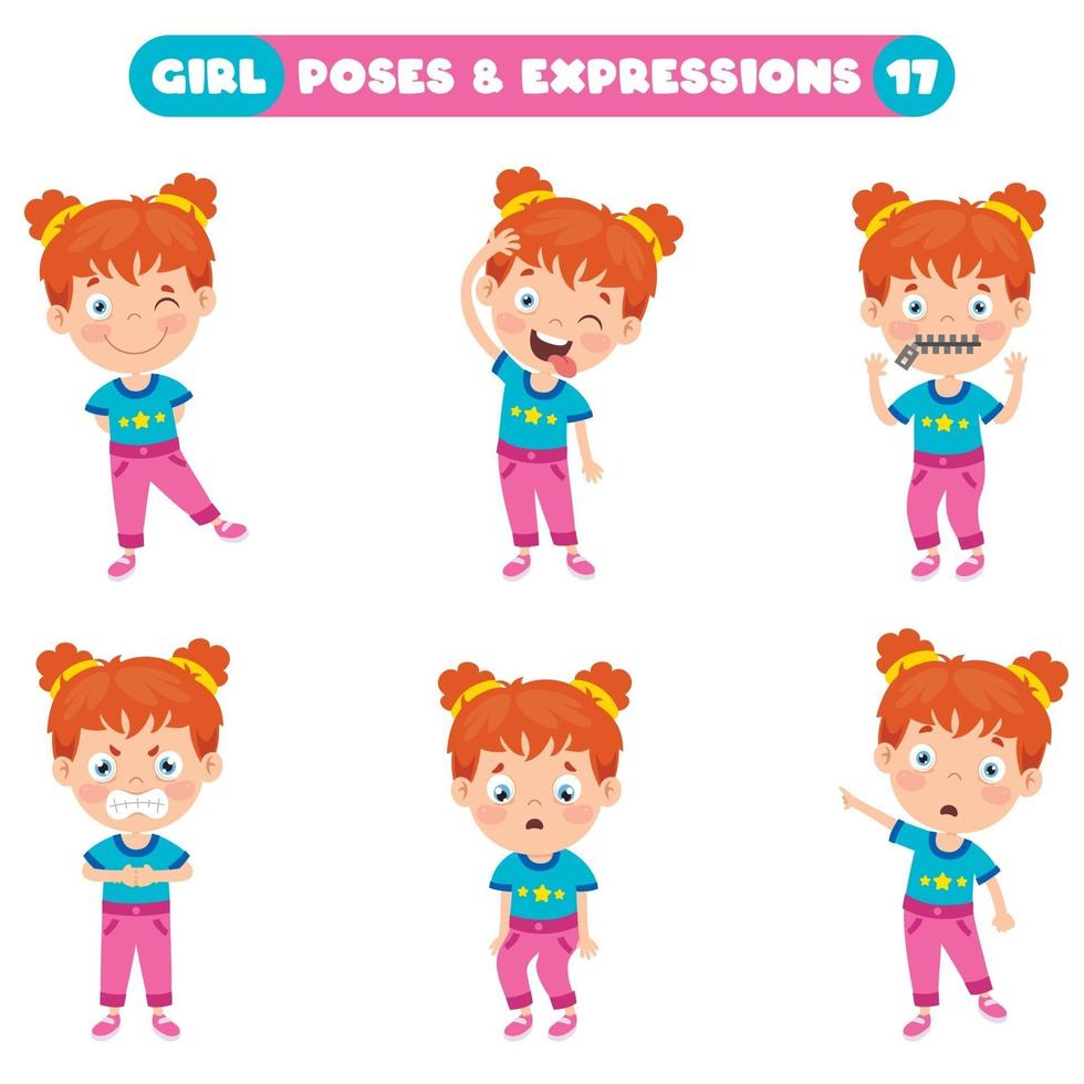 poses y expresiones de una chica divertida. vector