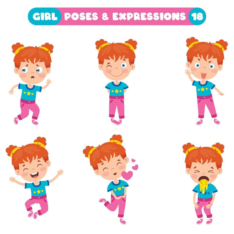 poses y expresiones de una chica divertida. vector