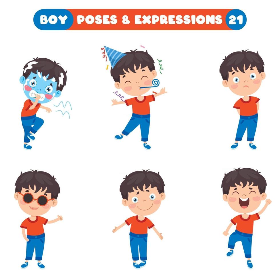 poses y expresiones de un chico divertido. vector