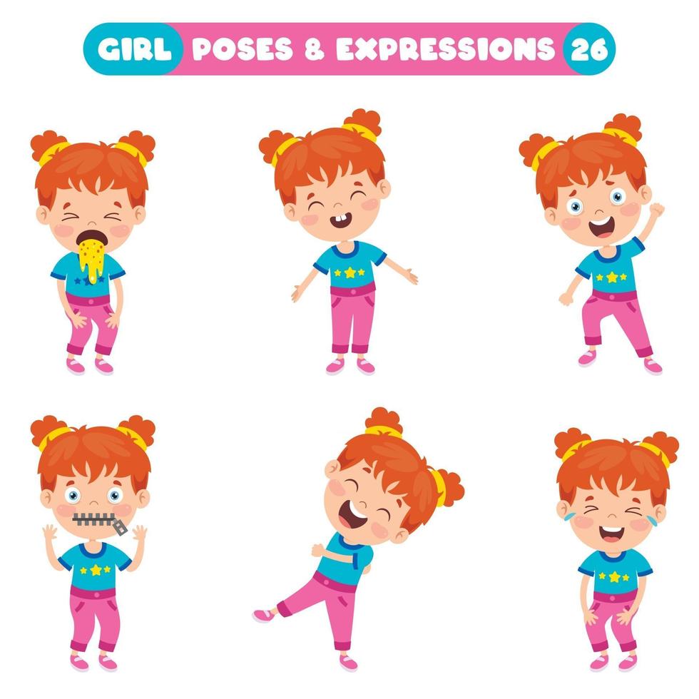 poses y expresiones de una chica divertida. vector