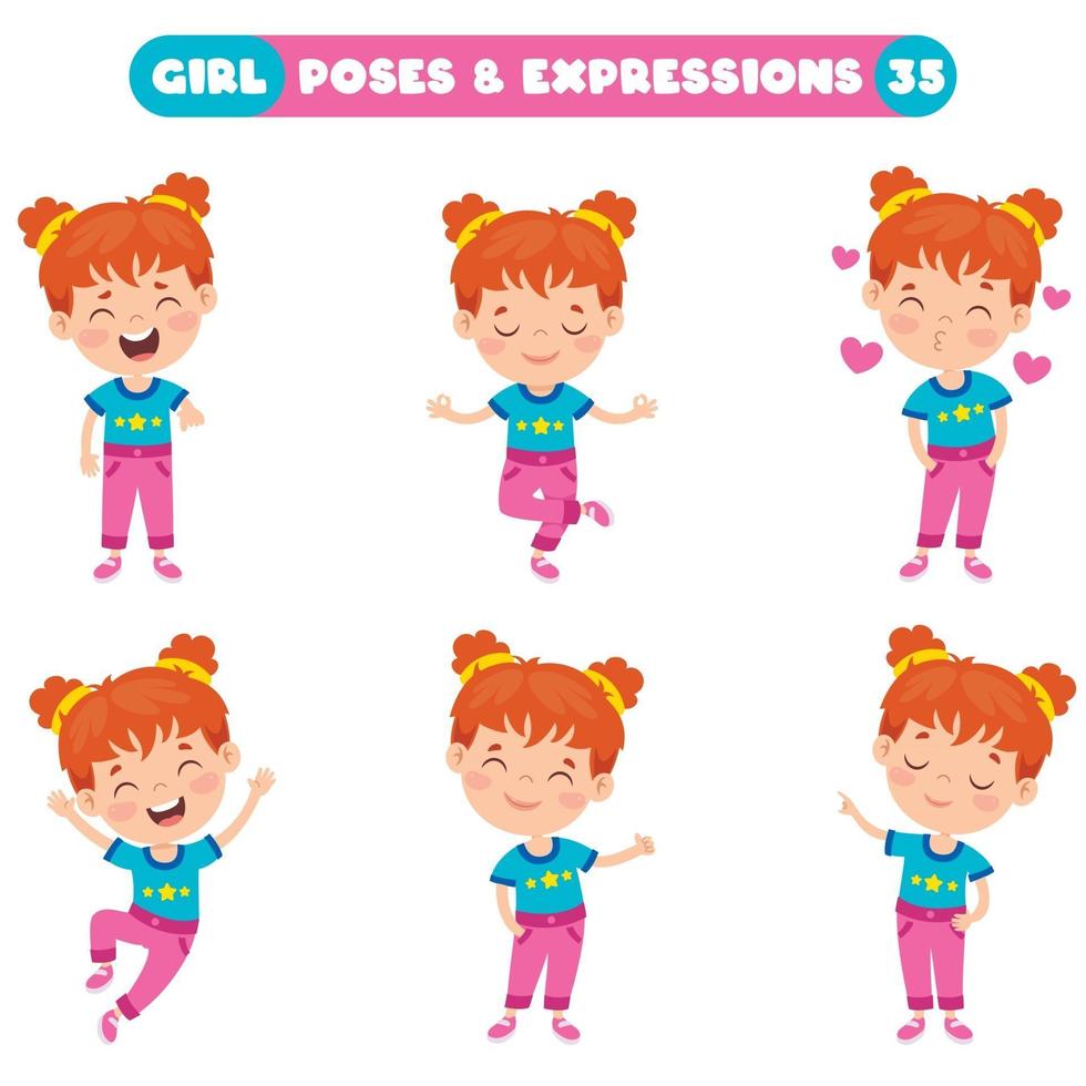 poses y expresiones de una chica divertida. vector