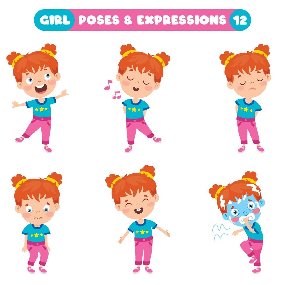 poses y expresiones de una chica divertida. vector