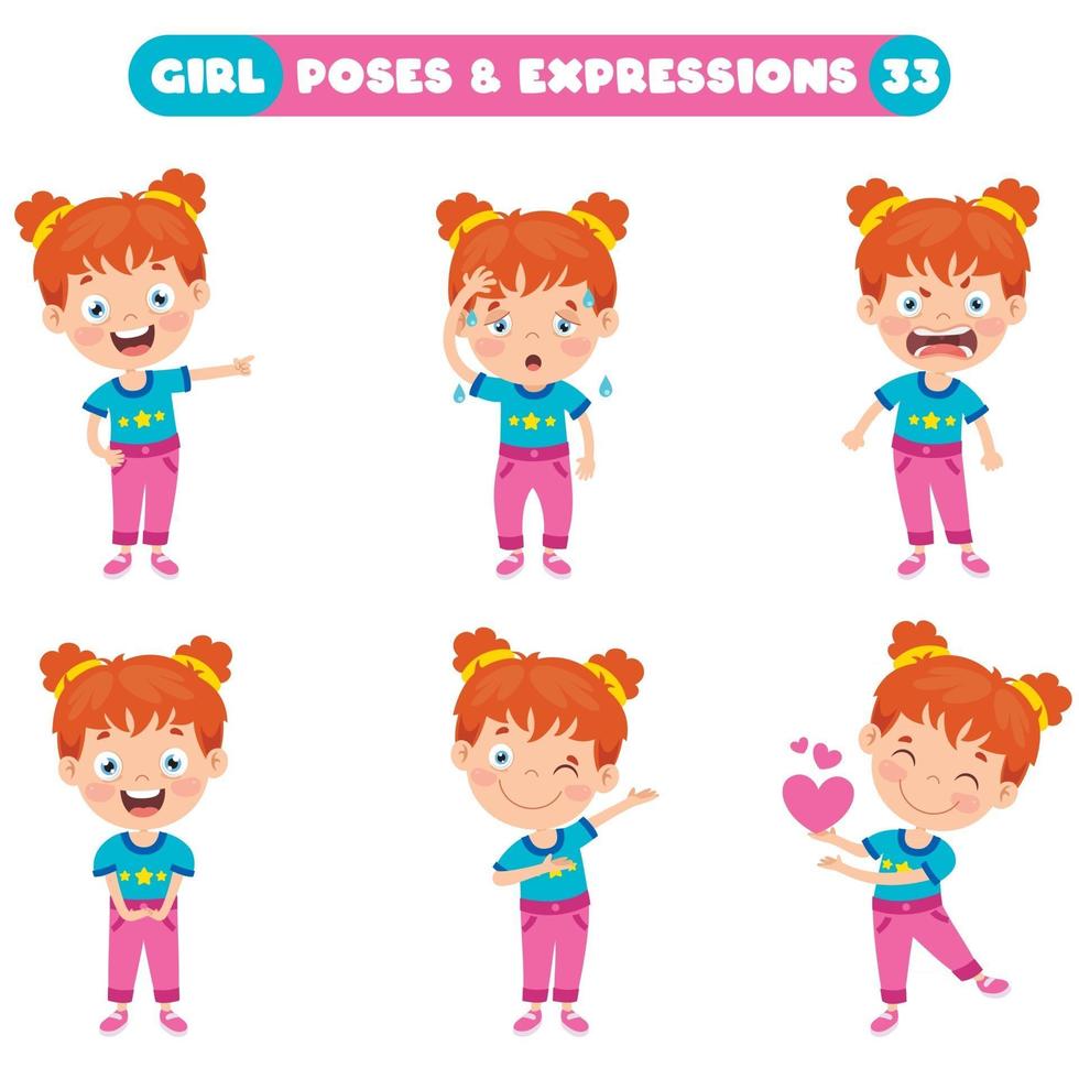 poses y expresiones de una chica divertida. vector