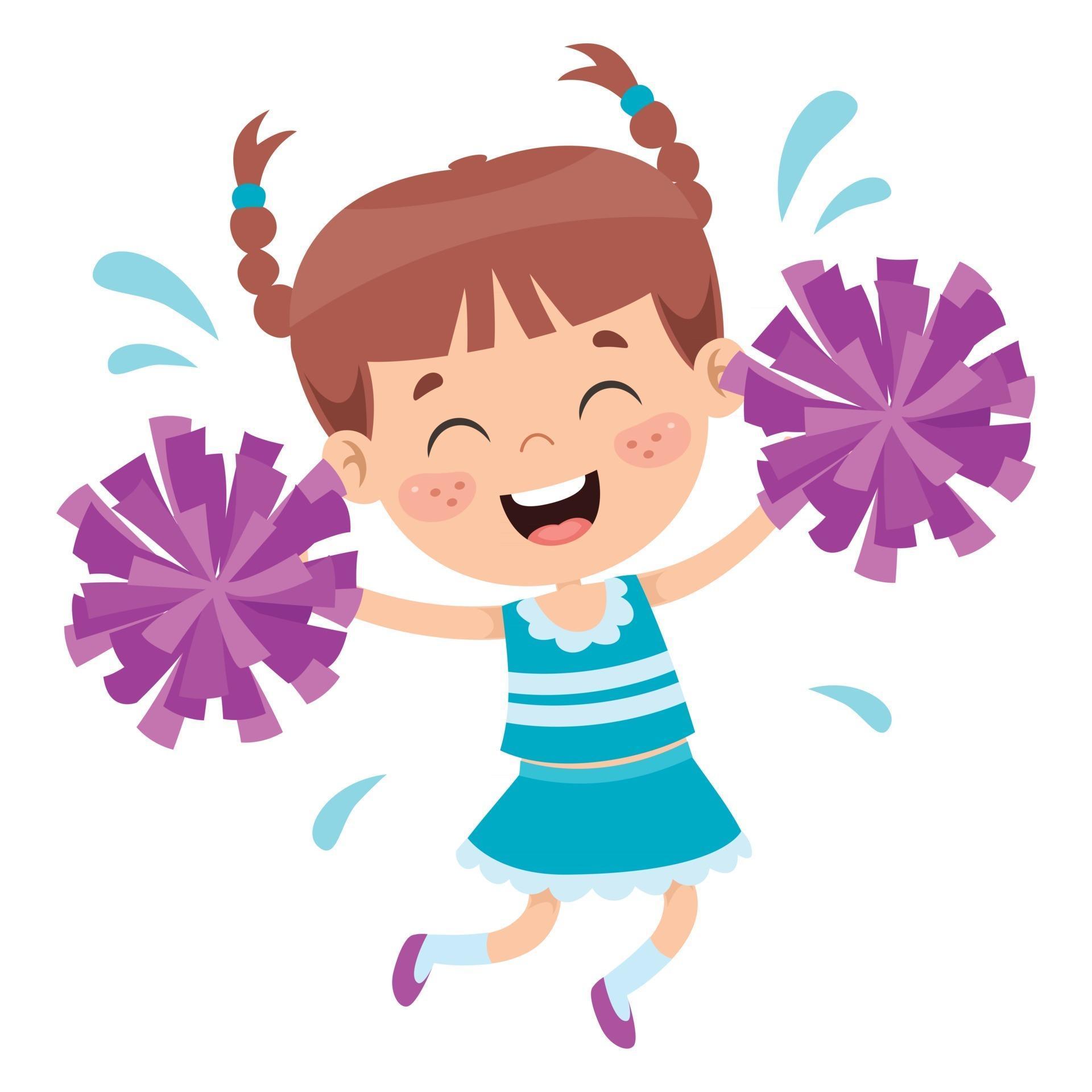 Funny Cheerleader Holding Colorful Pom Poms 2539123 Vector Art at Vecteezy