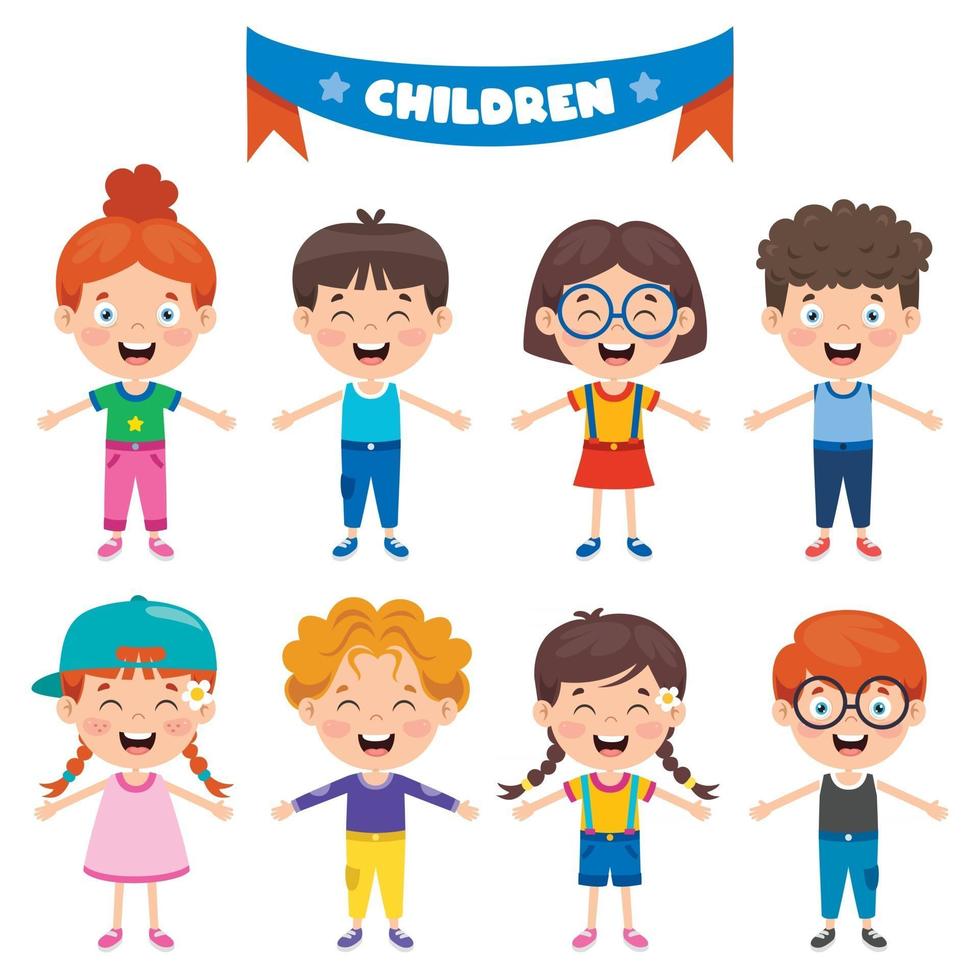 Group Of Funny Children Playing vector