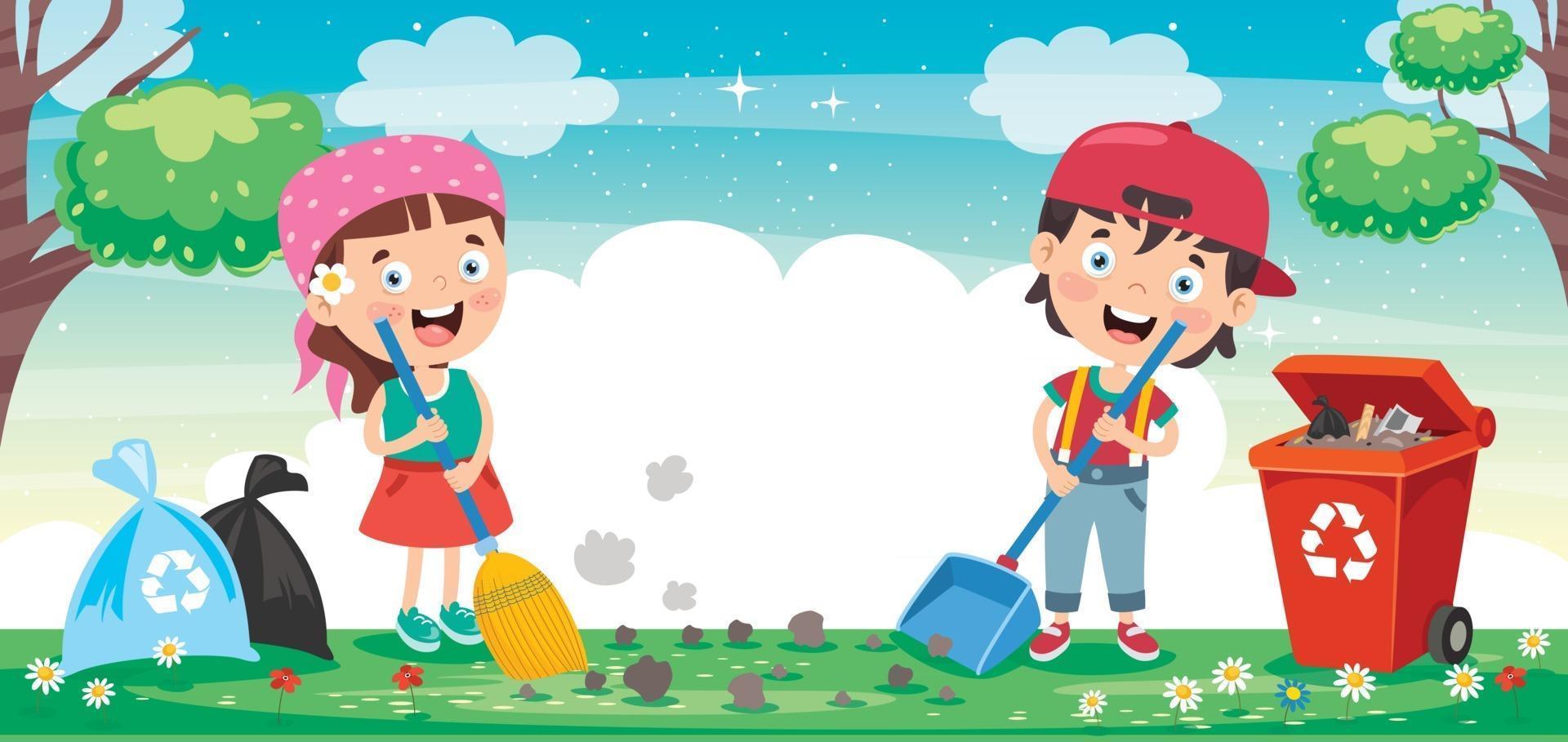 Funny Kid Cleaning The Environment vector