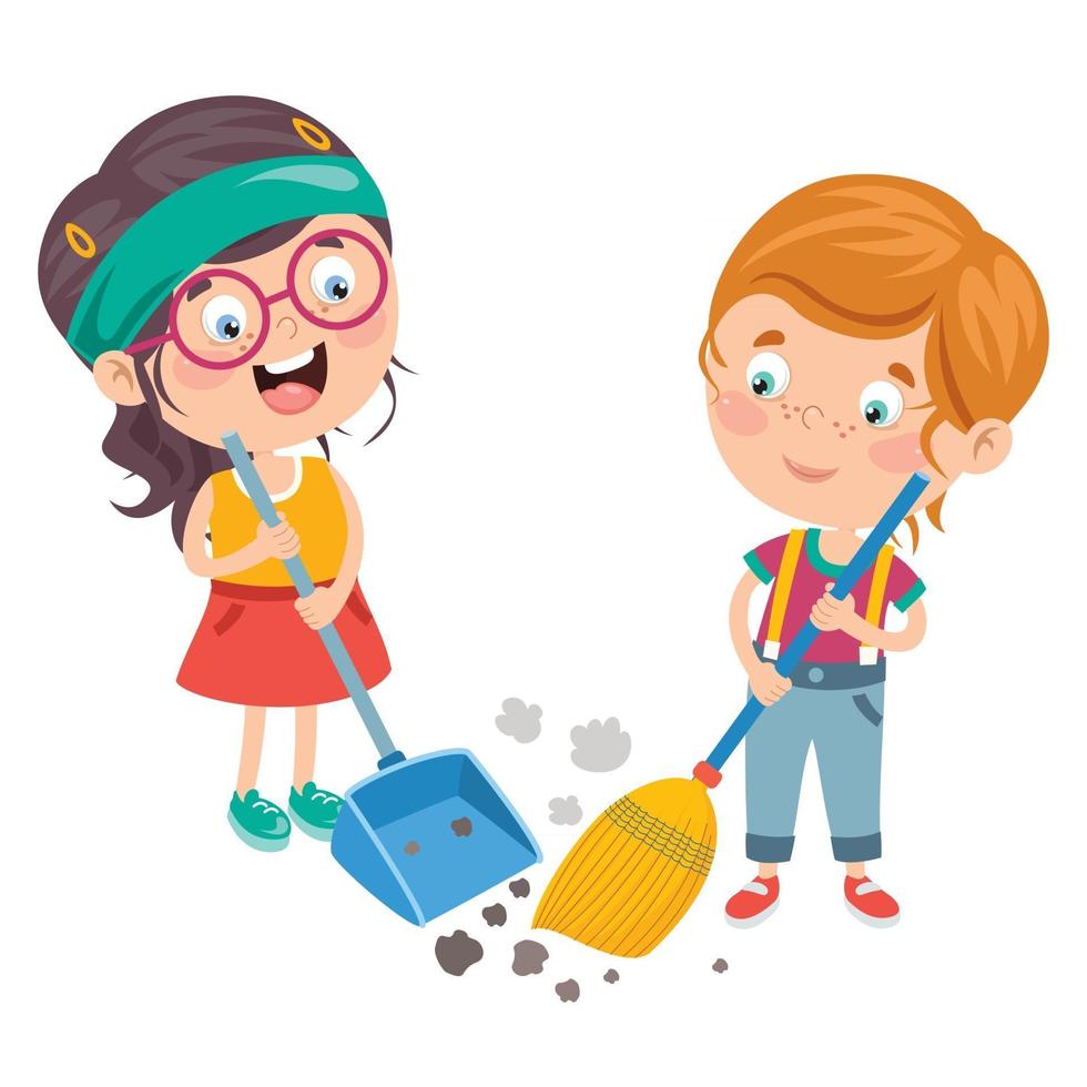 Funny Kid Cleaning The Environment vector
