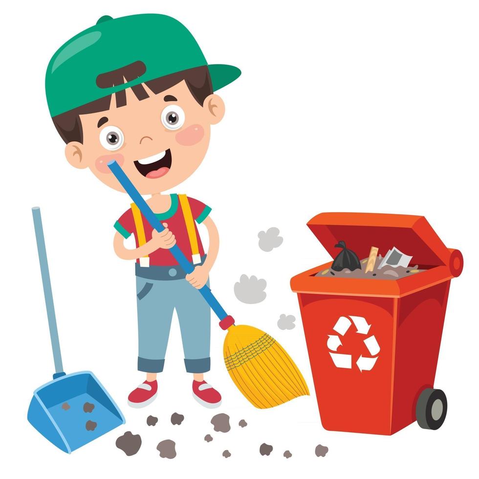 Funny Kid Cleaning The Environment vector