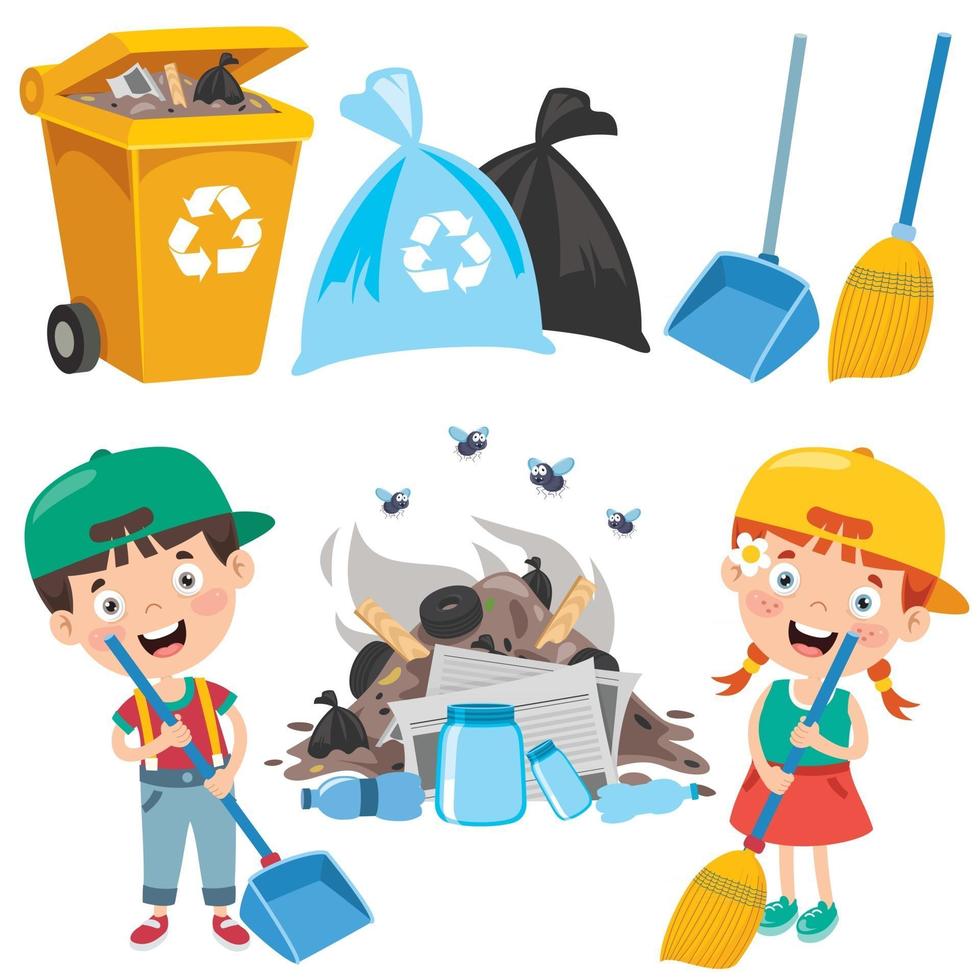 Funny Kid Cleaning The Environment vector