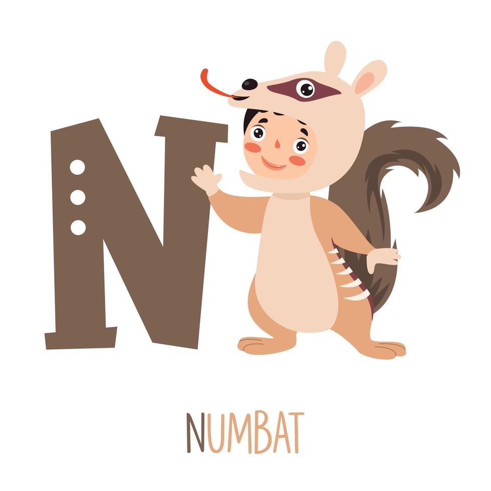 Character In Animal Costume Showing Alphabet Letter vector