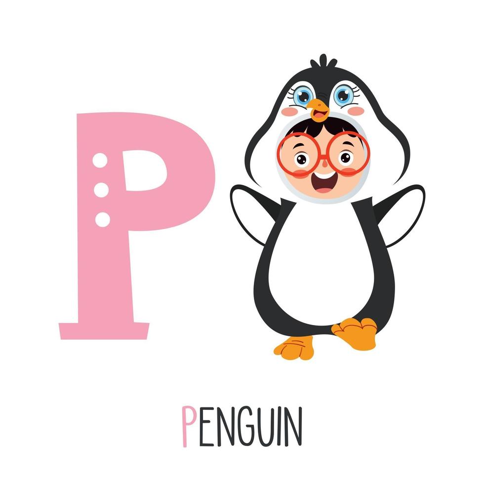 personaje en traje animal mostrando la letra del alfabeto vector