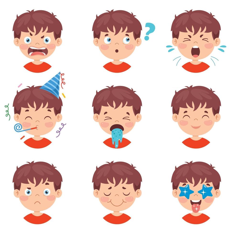 Set Of Different Expressions Of Kids vector