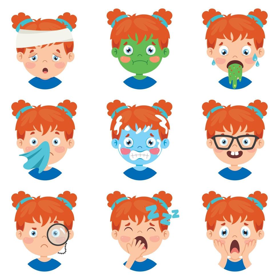 Set Of Different Expressions Of Kids vector