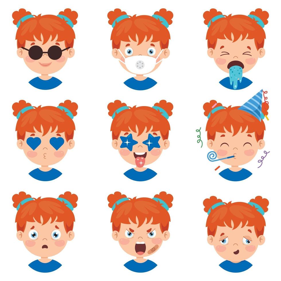 Set Of Different Expressions Of Kids vector