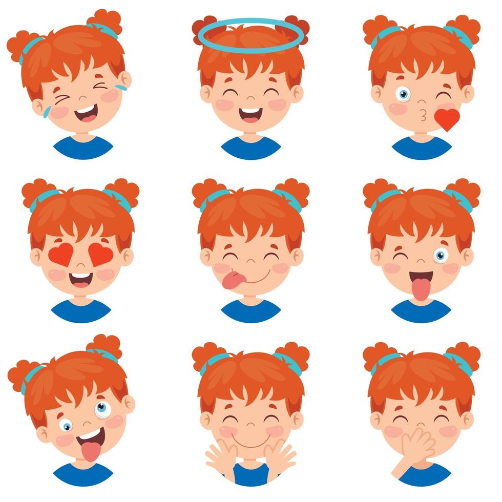 conjunto de diferentes expresiones de los niños. vector