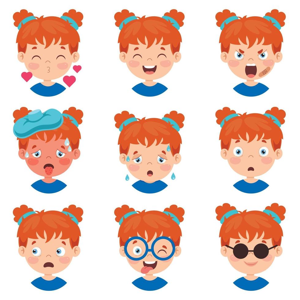 Set Of Different Expressions Of Kids vector