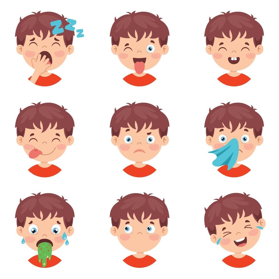 Set Of Different Expressions Of Kids vector