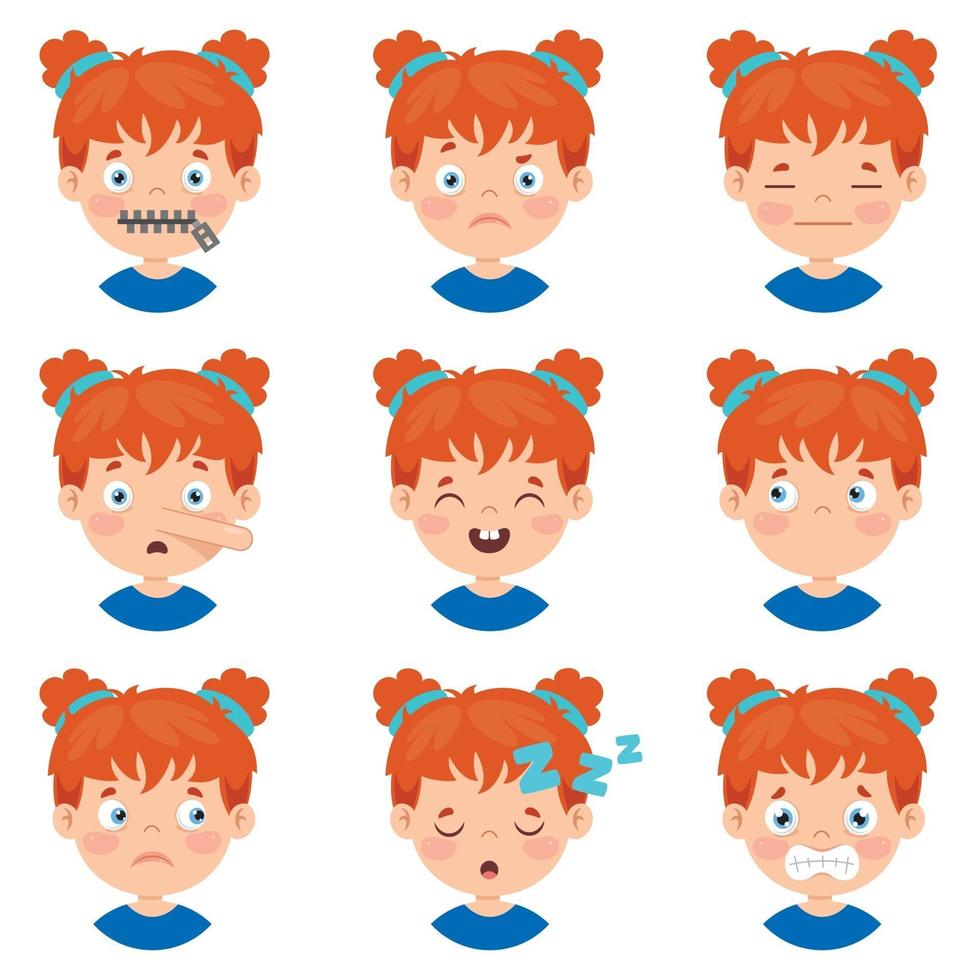 conjunto de diferentes expresiones de los niños. vector