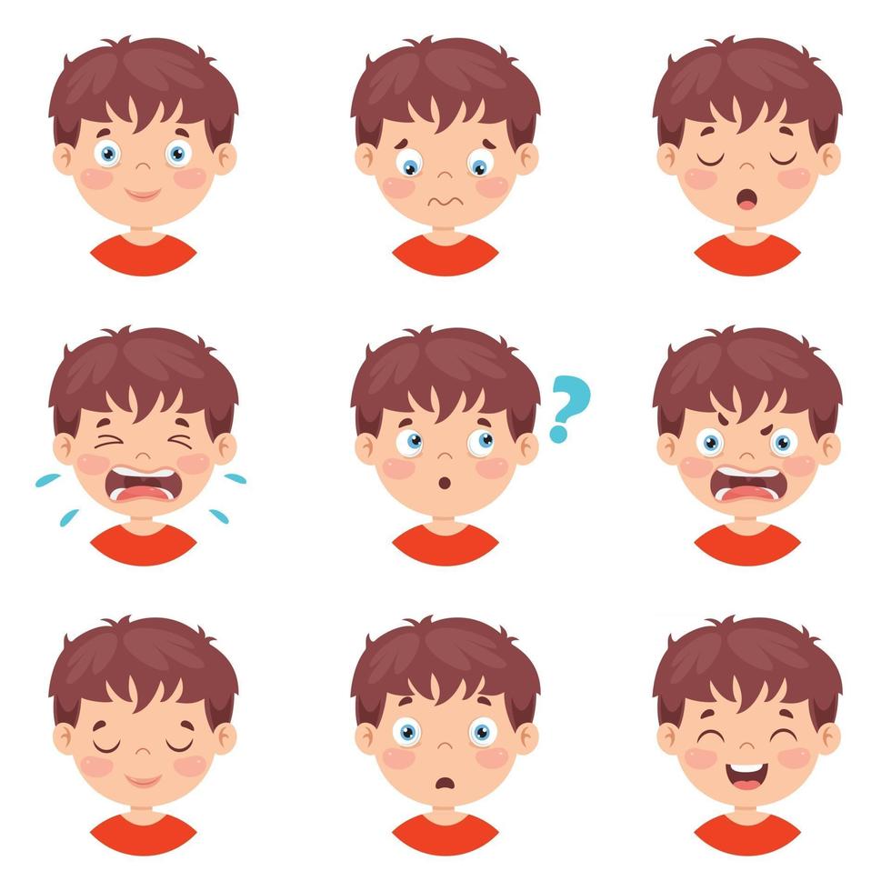 conjunto de diferentes expresiones de los niños. vector