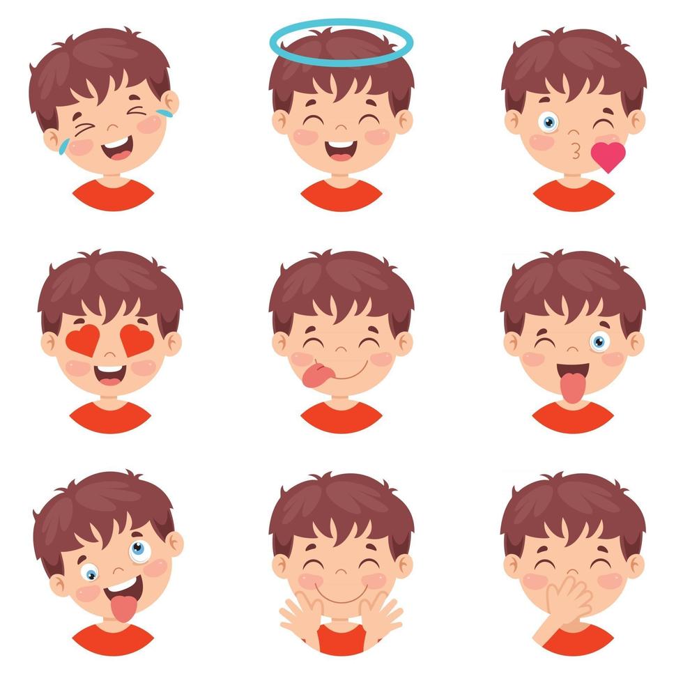 conjunto de diferentes expresiones de los niños. vector